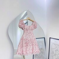 Đầm nữ đi chơi dạo phố VA Closet đầm hoa đỏ cúp ngực tay bồng - SR165