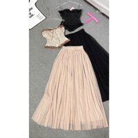 ✅✅￼đầm nữ đi tiệc nữ thời trang , set váy nữ dáng dài maxi áo cup gấm phối chân váy lưới dài ( kèm ảnh thât