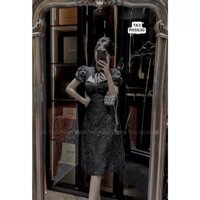 Đầm nữ dự tiệc đầm sườn xám🍭 GẤM HOA HỒNG🍭 váy trắng dáng dài cổ tàu cột nơ màu đen đầm body váy tiểu thư đầm maxi rẻ