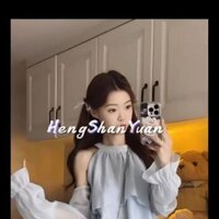 Đầm nữ Heng Shan Yuan Váy dài tay lệch vai màu xanh