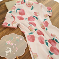 Đầm nữ in họa tiết phong cách Trung Quốc cổ đứng ôm sát tay ngắn