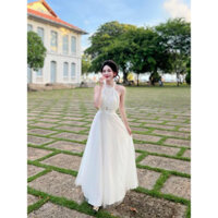 Đầm Nữ Lưới Trắng Cổ Yếm Sang Trọng Màu Trắng Đi Chơi, Đi Tiệc, Đi Ăn Cưới, Đầm Trắng Xinh, Đầm Trắng Dạ Hội