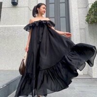 ĐẦM NỮ MAXI VOAN BÈO 2 LỚP MÀU ĐEN - AUSA HOUSE