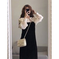 ĐẦM NỮ MIDI ĐEN PHỐI CỔ PETER VOAN NUDE kèm ảnh thật