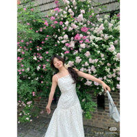 Đầm nữ mùa hè hai dây dáng dài đi biển, váy nữ 2 dây dài xoè chấm bi Hàn Quốc