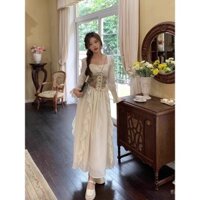 Đầm nữ phong cách Pháp thanh lịch 2025 màu trắng mới cao cấp, đầm dài ren vintage mùa xuân cho phụ nữ