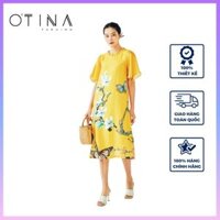 Đầm nữ thiết kế 𝐎𝐓𝐈𝐍𝐀 𝐅𝐀𝐒𝐇𝐈𝐎𝐍 đầm lụa hoa lan nền vàng sang trọng