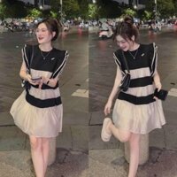 Đầm nữ tiểu thư babydoll phối voan tay bèo dịu dàng duyên dáng cho nữ mặc đi biển , đi chơi