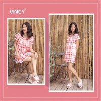 Đầm nữ Vincy kate dọc caro hồng DDK070W01