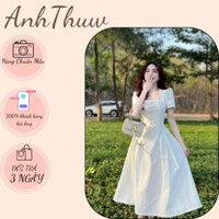 Đầm Nữ Xếp Ly Trắng Cổ Vuông Tay Ngắn Sang Chảnh, Phù Hợp Cho Các Nàng Đi Chơi, Dự Tiệc - AT107