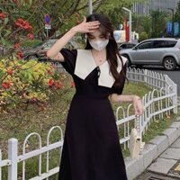 Đầm nữ xòe nhẹ nhàng tiểu thư, váy xòe cổ búp bê thắt nơ sau lưng 2 màu hàng Quảng Châu