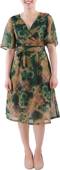 Đầm Nữ Xòe Thắt Nơ Eo Cách Điệu Zerasy Fashion - Hoa xanh Size L