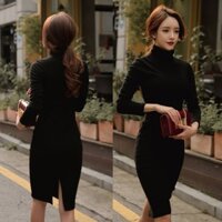 Đầm ôm body cổ lọ tay dài form dài qua gối xẻ sau TF - 340