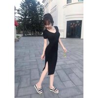 Đầm ôm body cổ tim tay ngắn có xẻ