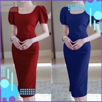 Đầm Ôm Body Cổ Tròn Nhún Eo Sang Trọng, Quyến Rũ, Thanh Lịch, Chất Thun Poly 2 Da Cao Cấp Dày Mềm Mịn, Mát, Bền Đẹp