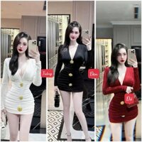Đầm ôm body cổ v tay dài nhún thân dáng ngắn kèm tap - chất thun gân lạnh L811 (không kèm phụ kiện) Sumi House