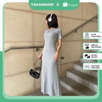 Đầm ôm body dáng dài tôn dáng màu đen, nâu, xanh mint, xám chất thun gân co giãn - TaKanshop