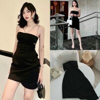 Đầm ôm body đen khoét cut eo 2 dây xích, váy ngắn có mút ngực quyến rũ sang trọng gợi cảm, thời trang đi chơi dự tiệc