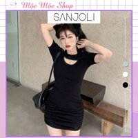 ĐẦM ÔM BODY ĐI CHƠI SEXY KHOÉT NGỰC TAY NGẮN CHẤT THUN MÁT VD101 - SANJOLI