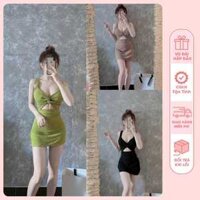 Đầm Ôm Body Hai Dây Xoắn Ngực Kèm Mút Chất Thun Xốp Đẹp, Freesize 40-55kg
