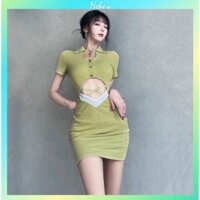 Đầm ôm body màu xanh bơ ngọt ngào quyến rũ phong cách thời trang nữ hebe's MSP C46