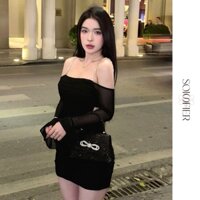 Đầm ôm body ngắn màu đen kết dây đá Kasy Dress by Sois Fier