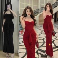 đầm ôm body nữ phối yếm núng bèo phần trước nhún ngực thun lạnh mát nhn