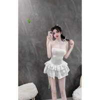 đầm ôm body ống bạch tuột tầng xòe phối hoa tua rua pc