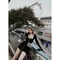 Đầm Ôm Body Tay Dài Phối Dây Kéo Hottrend - ODO25