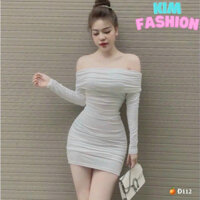 Đầm ôm body thiết kế trễ vai ôm tay dài cực sexy sang trọng Kim Fashion, Váy thiết kế dựu tiêc ,đi chơi cực Hot