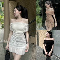 Đầm ôm body trể vai đính bông chân váy xếp ly chất tơ nhúng co giản 2 lớp Sam Closet Phù Hợp Để Tới Công Sở, Đi Làm Hoặc