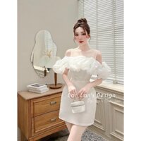 ĐẦM ÔM BODY TRỄ VAI, PHỐI VOAN TƠ BÈO CÓ MÚT NGỰC KÈM LÓT QUẦN FORM Y HÌNH DỄ THƯƠNG KWBTQDX61