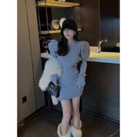 Đầm Ôm Body Vải Len Dệt Kim Cao Cấp Cổ Tròn Tay Bồng Tặng Kèm Bao Tay Xỏ Ngón D546 Jjumie Clothing