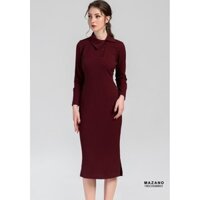 Đầm ôm đỏ cổ cách điệu cúc lệch