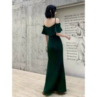 ĐẦM ÔM ĐUÔI CÁ XẺ TÀ TRỄ VAI 2 DÂY MÀU XANH RÊU CÓ ẢNH THẬT