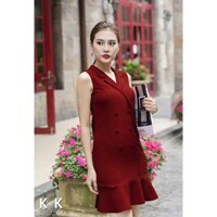 Đầm ôm không tay cổ vest bọc cúc đuôi cá-DS81