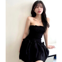 Đầm ống cúp ngực nhúng thun dáng xoè trắng đen🎉