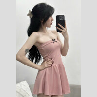 Đầm Ống Đính Nơ Cúp Ngực Dáng Xoè