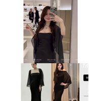Đầm ống xẻ sau kèm khăn voan