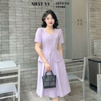 Đầm peplum dự tiệc Nhật Vy cổ vuông đính nút chất lụa phù hợp đi chơi dạo phố - D3112