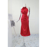 Đầm phi lụa Hoa Hồng cổ yếm