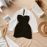 Đầm phối áo sơ mi liền thân trắng đen đoan trang cho bạn nữ từ 40-52kg . ( Hàng có sẵn ) .