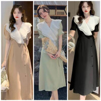 Đầm phối cổ bèo trắng tiểu thư bồng bềnh đắp tà ngọt ngào