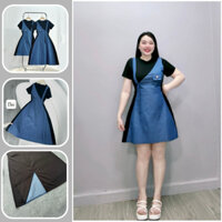 Đầm phối jean bigsize nữ tay ngắn cổ tròn form chữ A tôn eo dáng dài và ngắn trẻ trung năng động 50-95kg G671+G672