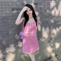 [Đầm Phong Cách Hàn Quốc] Phong Cách Chanel Tính Khí Màu Hồng Dệt Kim Sling Đầm Nữ Mùa Hè Phong Cách Mới Thời Trang Slim-fit Ôm Hơn Nhìn Váy Ngắn I45V