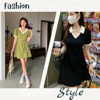 Đầm polo bigsize nữ cổ tim bẻ cánh tay ngắn dáng xòe phối nút thắt eo thời trang tạo gọn vòng 2 - G92