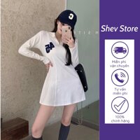 Đầm polo body nữ chữ 45 Váy thun dài tay cổ bẻ trơn thêu chữ MÃ SỐ VBD002