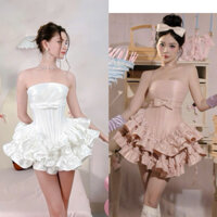 Đầm quây bèo tầng công chúa đính nơ Size S-M-L 570k