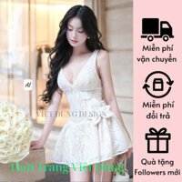 Đầm ren cổ V body phối chân váy xoè xinh tt486