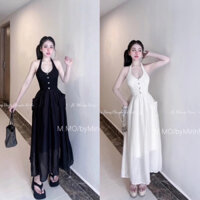 Đầm ren cổ yếm đính nơ phối chân váy xoè dài siêu đẹp sang chảnh